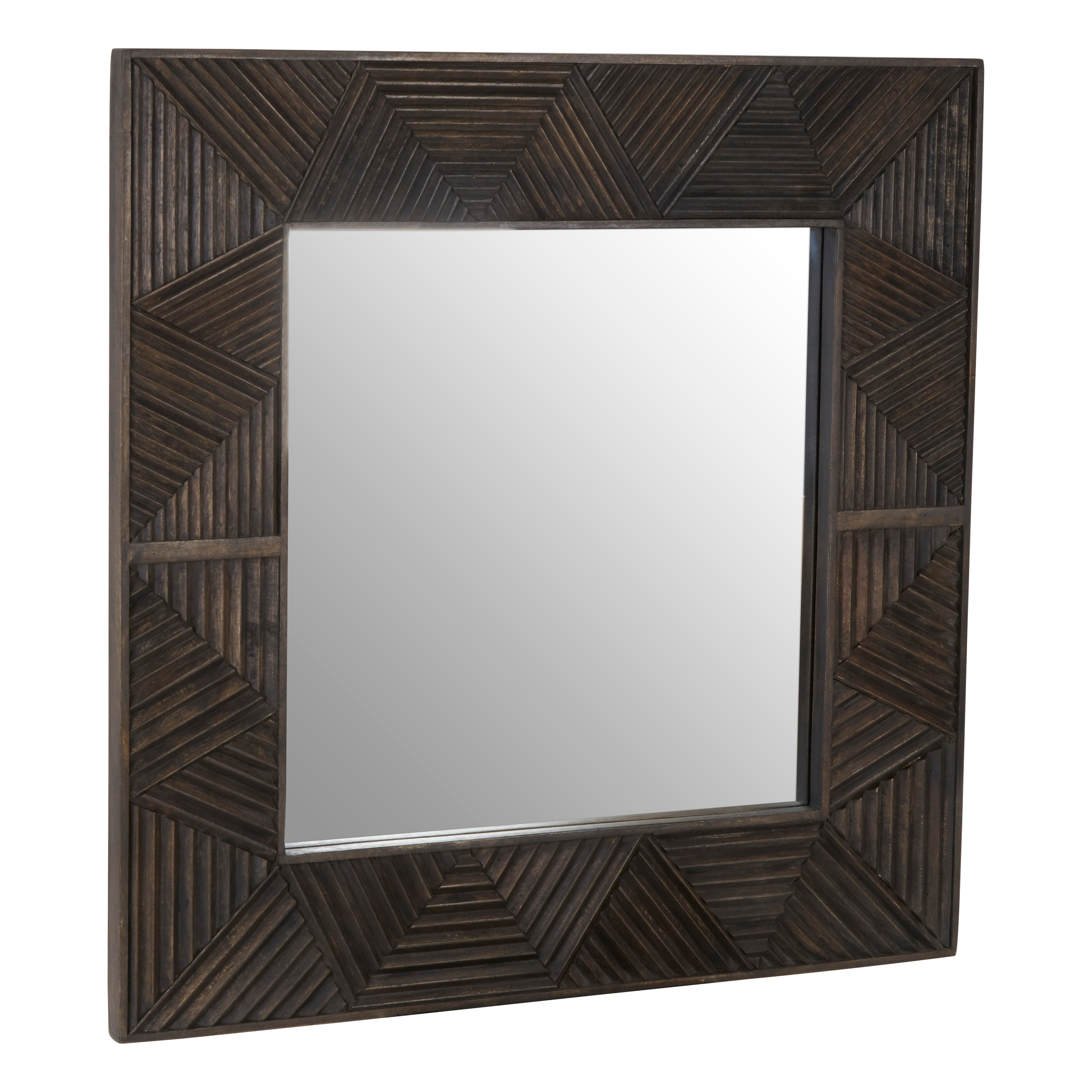 Saira Patterned Mango Wood Square Wall Mirror